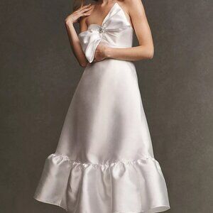 Anthropologie Hutch Strapless Crystal Bow-Tie Bridal Midi Dress 0 XS